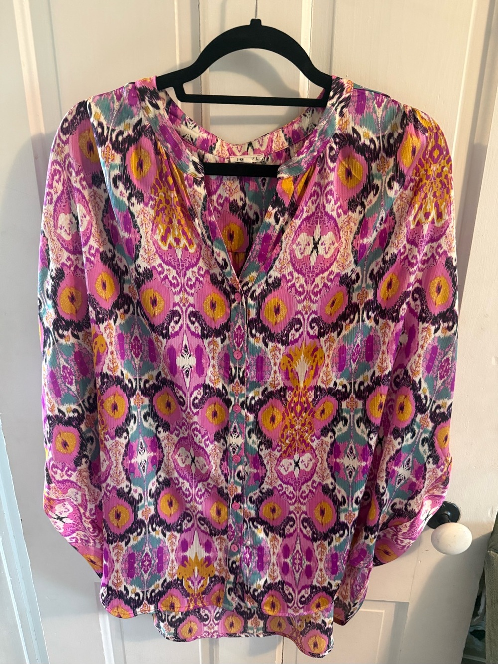 Vibrant Pink Multi-Print Button Front Women's Blouse